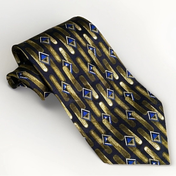 Bovet Hand Finished Classy 100% Silk Men's Fashion Neck Tie Earthy Geometric - Picture 1 of 5